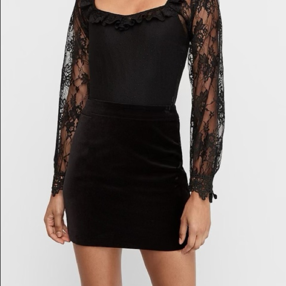 Black velvet mini skirt